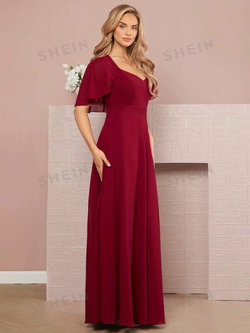 Sweetheart Neck Butterfly Sleeve Bridesmaid Dress