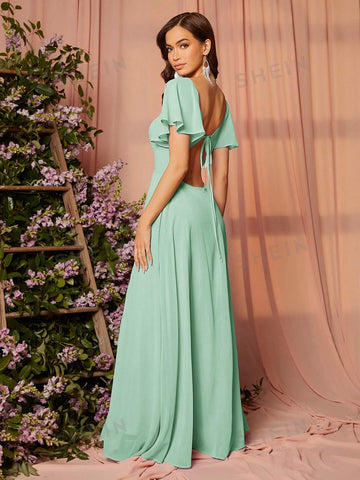 Sweetheart Neck Butterfly Sleeve Split Thigh Bridesmaid Dress