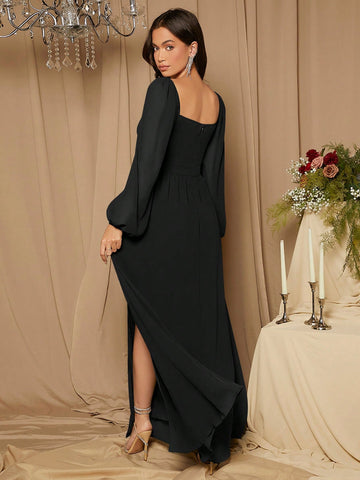 Sweetheart Neck Lantern Sleeve Split Thigh Bridesmaid Dress