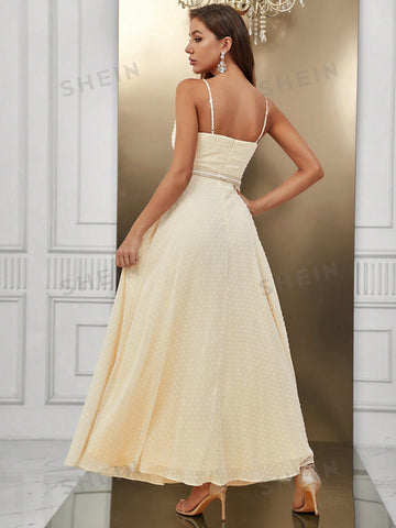 Swiss Dot Mesh Insert Cami Bridesmaid Dress