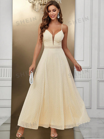 Swiss Dot Mesh Insert Cami Bridesmaid Dress