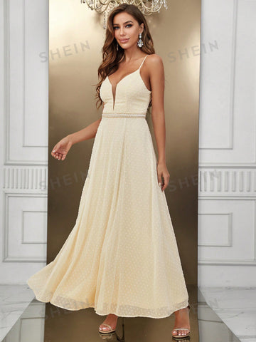 Swiss Dot Mesh Insert Cami Bridesmaid Dress