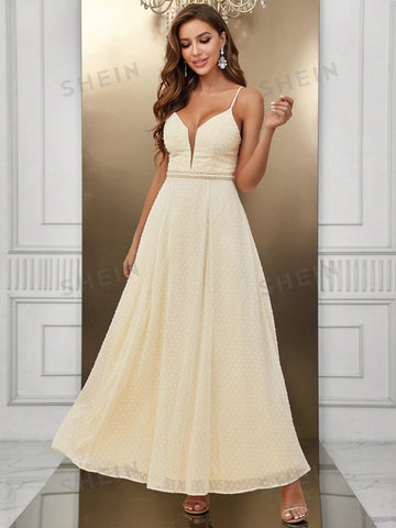 Swiss Dot Mesh Insert Cami Bridesmaid Dress
