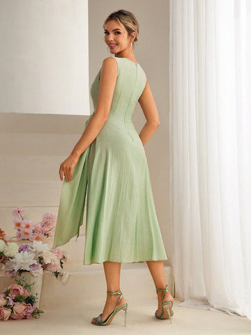 Textured Strap Sleeveless Bridesmaid Dress