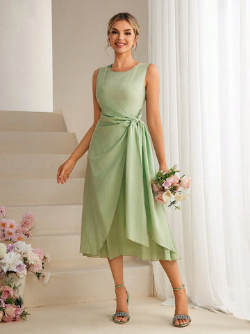 Textured Strap Sleeveless Bridesmaid Dress