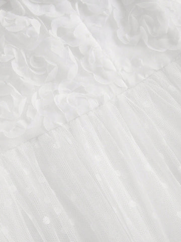 Three-Dimensional Flower U-Shaped Backless See-Through Long-Sleeved Wedding Dress With Full Swing