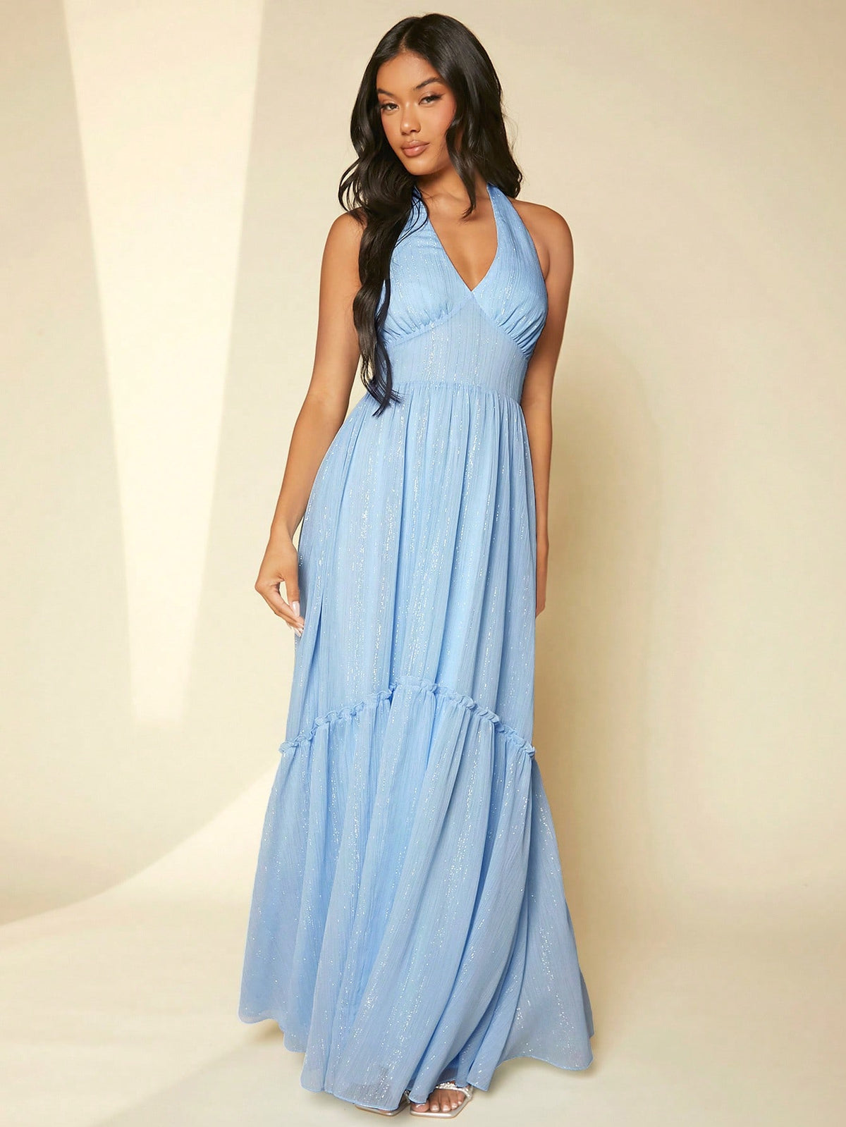 Tie Backless Ruffle Hem Halter Neck Bridesmaid Dress