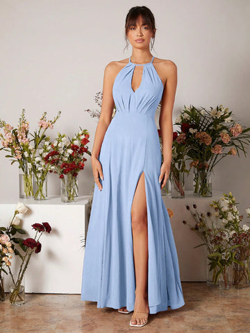Tie Backless Split Thigh Chiffon Bridesmaid Dress