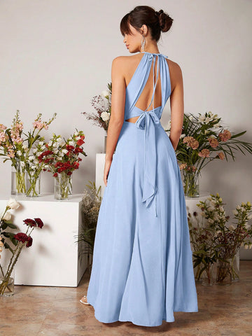 Tie Backless Split Thigh Chiffon Bridesmaid Dress