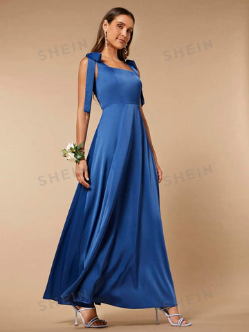 Tie Shoulder Satin Bridesmaid Dress
