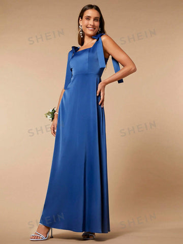 Tie Shoulder Satin Bridesmaid Dress