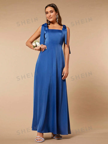 Tie Shoulder Satin Bridesmaid Dress
