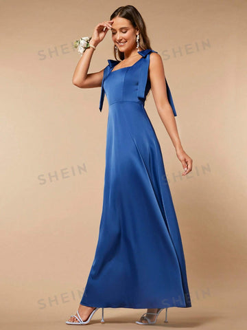 Tie Shoulder Satin Bridesmaid Dress