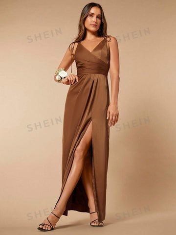 Tie Shoulder Wrap Hem Bridesmaid Dress