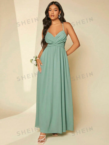 Twist Front Crisscross Backless Cami Bridesmaid Dress