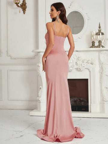 Twist Front Mermaid Hem Cami Bridesmaid Dress