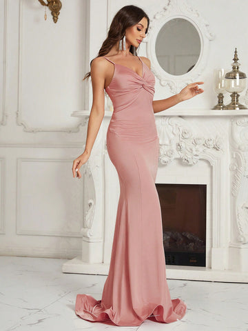 Twist Front Mermaid Hem Cami Bridesmaid Dress
