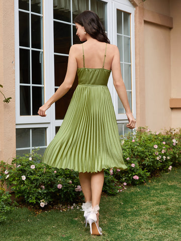 Twist Front Pleated Hem Belted Cami Bridesmaid Dress