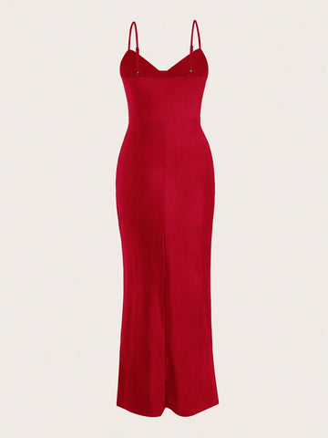 Twist Front Split Thigh Cami Bridesmaid Dress