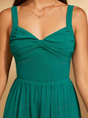 Twist Front Split Thigh Cami Bridesmaid Dress