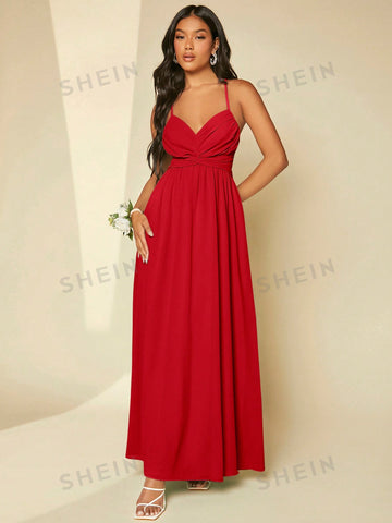 Twist Front Tie Backless Cami Bridesmaid Dress