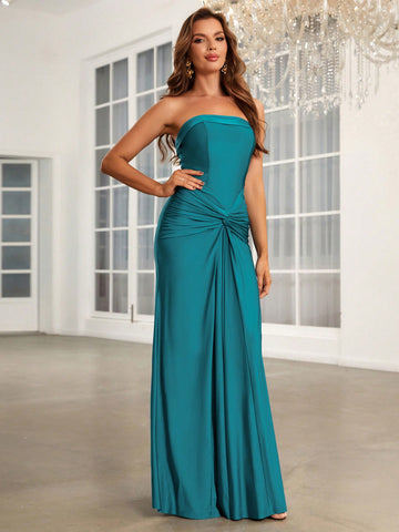 Twist Front Tube Bridesmaid Dress