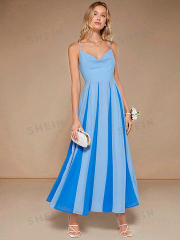 Two Tone Draped Collar Bridesmaid Dress