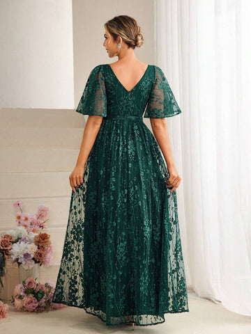 V-Neck Embroidered Flower A-Line Bridesmaid Dress