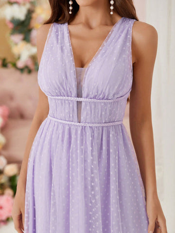 V-Neck Jacquard Mesh Bridesmaid Dress