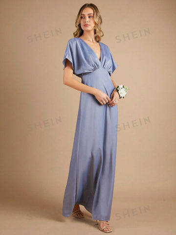 V Neck Batwing Sleeve Bridesmaid Dress