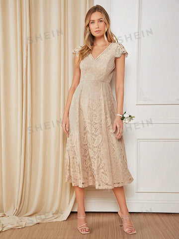 V Neck Lace Bridesmaid Dress