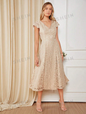 V Neck Lace Bridesmaid Dress