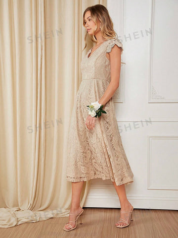 V Neck Lace Bridesmaid Dress