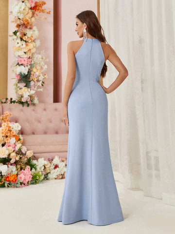 Women'S Exaggerated Ruffles & Mermaid Hem Dress With Front Slit, Ideal For Formal Evening Occasions (Heavy Style)