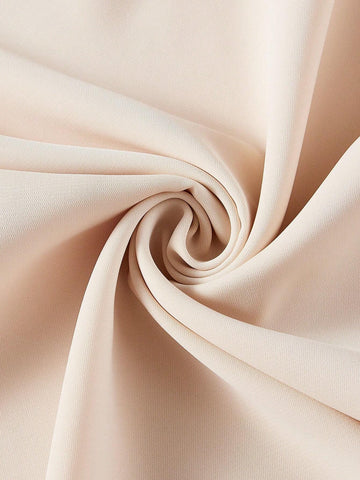 Women Elegant And Romantic Khaki-Colored Stretch Lace Fabric Spliced Soft And Comfortable Woven Fabric Suspender V-Neck Mini Fish-Tail Hem Backless Ear-Hook Strap Lace Connected Bridesmaid Dress.