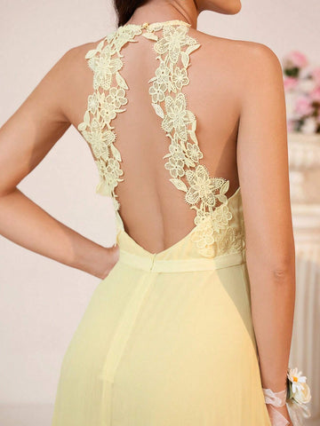 Women Elegant And Romantic Light Yellow Chiffon Fabric Chiffon Dress With Suitable For Romantic And Elegant Wedding Season Wedding Event Back-To-School Season Mother's Day Music Festival Graduation Season Shower Party Women's Bridesmaid Dress