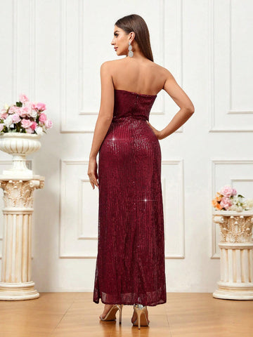 Women Stylish And Elegant Split Evening Party Dress