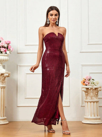 Women Stylish And Elegant Split Evening Party Dress