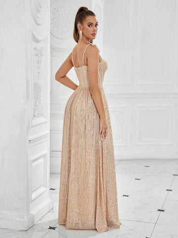 Women's A-Line Beaded Evening Party Dress