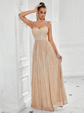 Women's A-Line Beaded Evening Party Dress