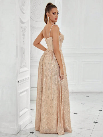 Women's A-Line Beaded Evening Party Dress