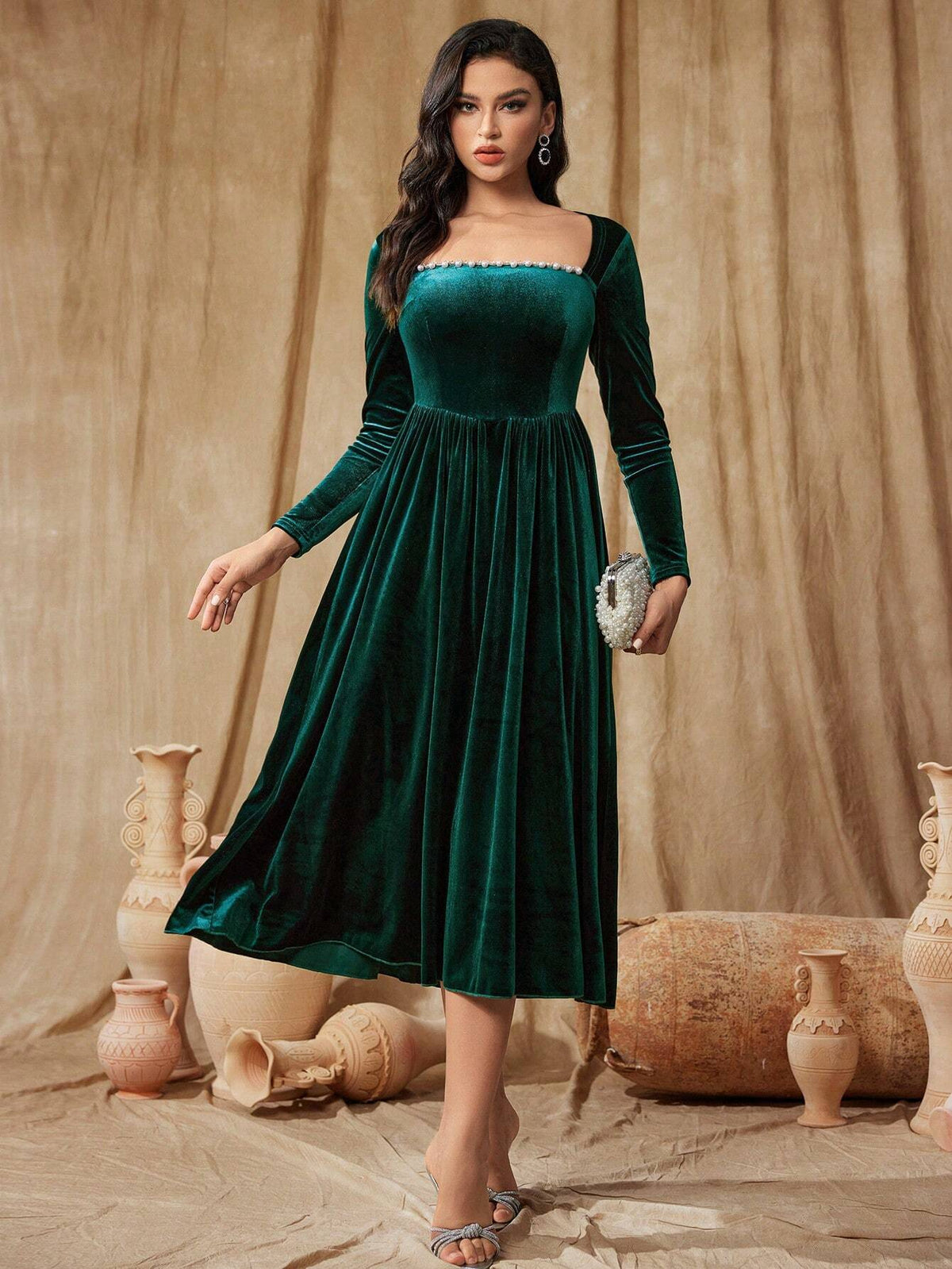 Women's Beaded & Rhinestone Embellished Formal Ball Gown Dress