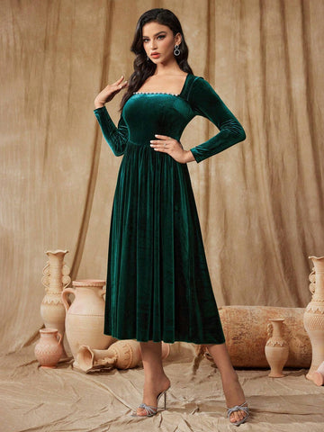 Women's Beaded & Rhinestone Embellished Formal Ball Gown Dress