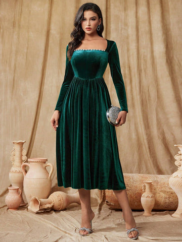 Women's Beaded & Rhinestone Embellished Formal Ball Gown Dress