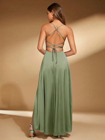 Women's Bridesmaid Dress With Big Open Back And High Slit