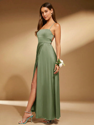 Women's Bridesmaid Dress With Big Open Back And High Slit