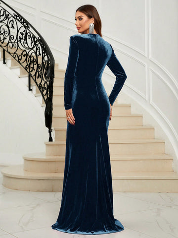 Women's Deep V-Neck High Split Dress