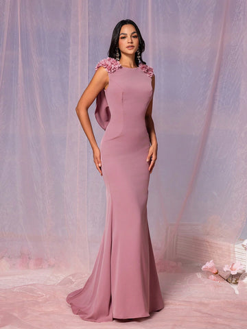 Women's Elegant And Romantic Reddish Brown Soft Skin-Friendly Woven Fabric Formal Bridesmaid Dress