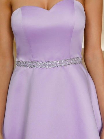 Women's Elegant Gorgeous Luxurious Purple Satin Fabric Strapless Strapless Cocktail Dress Cocktail Party Dress