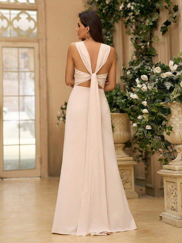 Women's Elegant Khaki A-Line Floor Length, With Soft Skin-Friendly ComfortableMother's Day, Formal Bridesmaid Dress